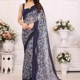 KALINI Navy Blue Poly Georgette Printed Sarees-picture-23