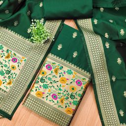 LeeliPeeri Designer Floral Woven Design Zari Banarasi Silk Unstitched Dress Material-picture-2