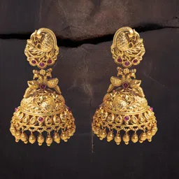 South Temple Jewellery Gold-Plated Artificial Stoned Studded Dome Shaped Jhumkas-picture-41