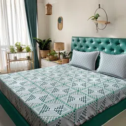 Myntra Elegant Homes Green Geometric Pure Cotton 400 TC King Bedsheet Set-2.5mX2.25m-picture-12