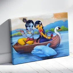 Tushaco Handicrafts Blue & Yellow 1 Piece Radha Krishna Religious Canvas Wall Art image 5