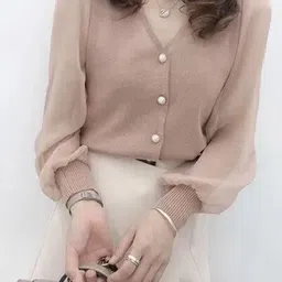 KPOP V-Neck Long Sleeves Cuffed Sleeves Regular Sleeves Top image 2