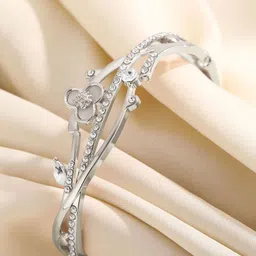 Shining Diva Fashion Silver-Plated Crystals Studded Bangle-Style Bracelet image 4