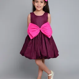 Pink Chick Girls Colourblocked Sleeveless Cotton Balloon Bow Dress With Matching Clip-picture-10