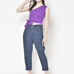 Moda Rapido One Shoulder Cotton Crop Top-image-3
