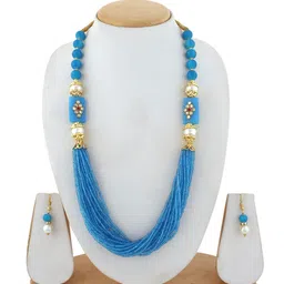 ahoora Gold-Plated Stone Studded & Beaded Necklace & Earrings-picture-12