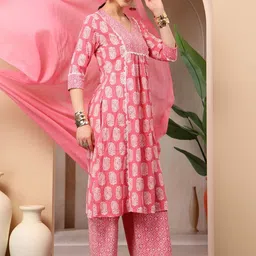 Anouk Women Ethnic Motifs Printed Empire Pure Cotton Kurta with Palazzos & With Dupatta-image-80