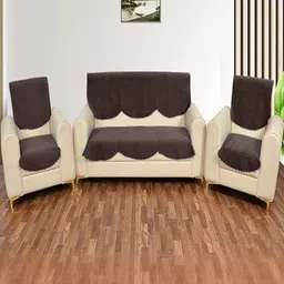 RADECOR Brown 5 Pieces Velvet Sofa Cover Without Arms-picture-15