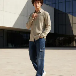 glitchez Textured Spread Collar Oversized Casual Shirt image 2