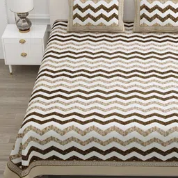 tundwal's White & Beige Printed 210 TC Pure Cotton Double Size Bedsheet Set 2.28m X 2.74m image 3