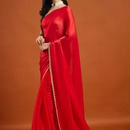 LOROFY Beads and Stones Pure Chiffon Designer Chanderi Saree image 2