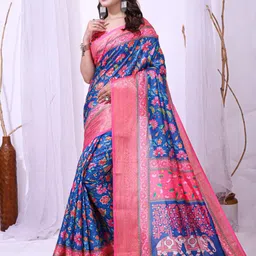 DIVASTRI Turquoise Blue Cotton Blend Printed Sarees image 5