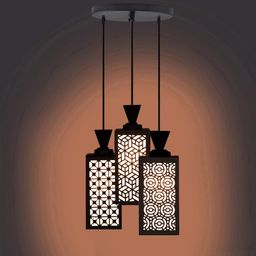 Gojeeva Black & White Textured Wooden Rectangle Shaped Ceiling Lamp-picture-23