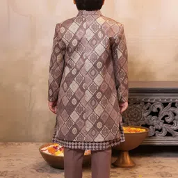 Aj DEZInES Boys Mauve Jacquard Embroidered Full Sleeves Sherwani Set image 4