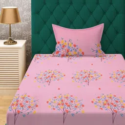 HOSTA HOMES Pink & Yellow Floral Printed 280 TC Single Bedsheet Set-1.52 m x 2.28 m image 2