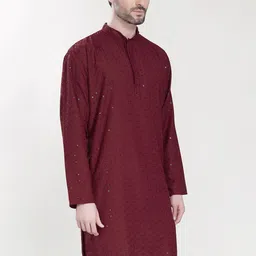 PulseIQ Men Geometric Woven Design Daily Cotton Straight Kurta image 3