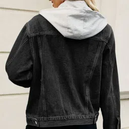 Oh Rare Hooded Drop-Shoulder Sleeves Pockets Denim Jackets image 5