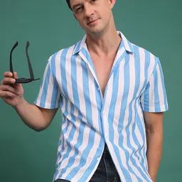 Voroxy Men Relaxed Regular Fit Cuban Collar Vertical Striped Casual Shirt-picture-22