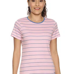 Y.O.U Women Striped Pure Cotton Bio Finish Slim Fit T-shirt-image-59