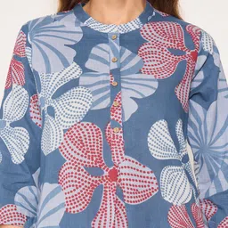 RANGMANCH BY PANTALOONS Floral Printed Mandarin Collar Pure Cotton A-Line Kurta image 4