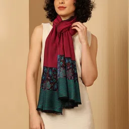 Tweedle Women Floral Woven Design Stole with Fringed Border-image-56