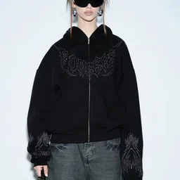 Bonkers Corner Women Outdoor Hooded Biker Jacket With Embroidered-image-10