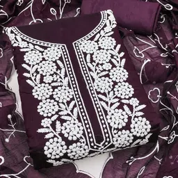 HERE&NOW Floral Embroidered Thread Work Chanderi Cotton Unstitched Dress Material-picture-11