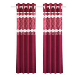 Aura White & Maroon Abstract Printed Window Curtain With Eyelet Rings image 3