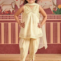 MASTARANG Girls Embroidered Thread Work Pure Cotton Kurti With Dhoti Pants & Dupatta-picture-50