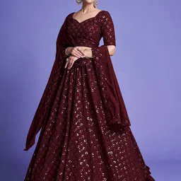 Fashionuma Embroidered Sequinned Semi-Stitched Lehenga & Unstitched Blouse With Dupatta image 1