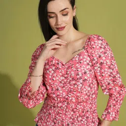 Globus Women Floral Printed Sweetheart Neck Top-picture-34