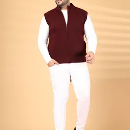 plusS Men Solid Sleeveless High Neck with Zip Detail Sweaters image 3