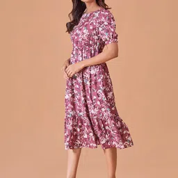 Fashfun Floral Print Puff Sleeve Fit & Flare Midi Dress image 2
