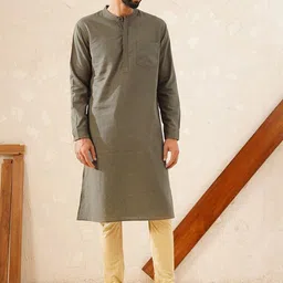 JAYPORE Band Collar Cotton Straight Kurta-image-47
