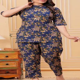 Queens Closet Printed Pure Cotton Mandarin Collar Neck Maternity Top With Trousers Co-Ords image 3