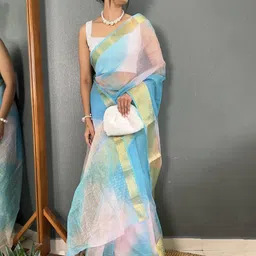 DIVASTRI Woven Design Zari Border Organza Kanjeevaram Saree image 2