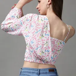 SHOWOFFFF Geometric Print One Shoulder Crepe Crop Top image 5