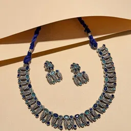 NAMAN ARTS Silver-Plated Oxidised Stone Studded Jewellery Set image 1