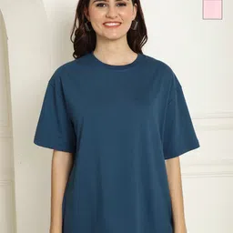 Metronaut Women Pack of 2 Typography Printed Round Neck Cotton Oversized T-shirts-image-87