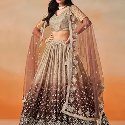 ETHNIC PLUS Embroidered Sequinned Semi-Stitched Lehenga & Unstitched Blouse With Dupatta image 5