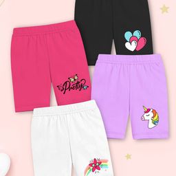 YK X Trampoline Girls Pack of 4 Graphic Printed Slim Fit Cotton Cycling Sports Shorts-picture-10