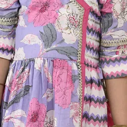 LIL PITAARA Girls Floral Printed Angrakha Gotta Patti Pure Cotton Kurti with Sharara image 2