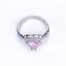Opal Touch Rhodium-Plated Cubic Zirconia-Studded Adjustable Finger Ring image 3