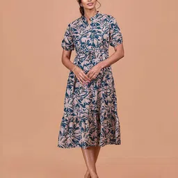 DressBerry Floral Print Puff Sleeve Cotton Fit & Flare Midi Dress-picture-33