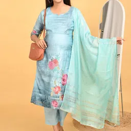GOLDSTROMS Women Floral Printed Maternity Kurta with Trousers & Dupatta image 2