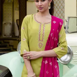 KALINI Women Ethnic Motifs Embroidered Regular Sequinned Kurta with Trousers & With Dupatta image 5