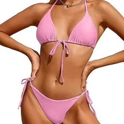 ENAYA STORE Halter Neck Adjustable Tie-Up Straps Swim Bikini Set image 2