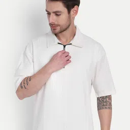 HAUTEMODA Textured Pure Cotton Polo Collar T-shirt image 1