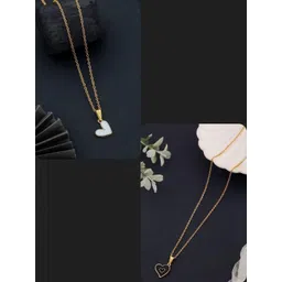 SZN Set Of 2 Gold-Plated Enamelled Heart Shaped Pendants With Chains-image-9