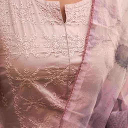 ROZLAND Women Ethnic Motifs Embroidered Regular Thread Work Kurta with Trousers & With Dupatta image 3